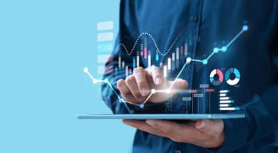Businessman trading online stock market on teblet screen, digital investment concept