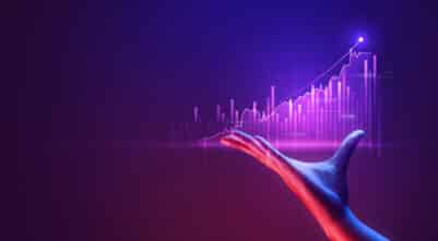 Businessman holding investment finance chart stock market business and exchange financial growth graph virtual technology economy digital analysis on success background with marketing data diagram.
